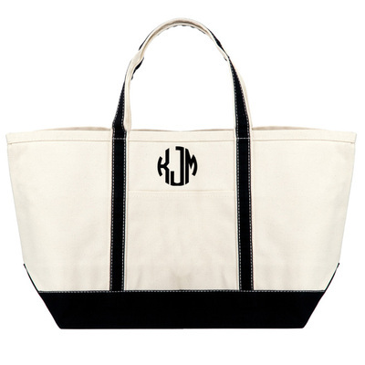 Personalized Large Black Trimmed Boat Tote